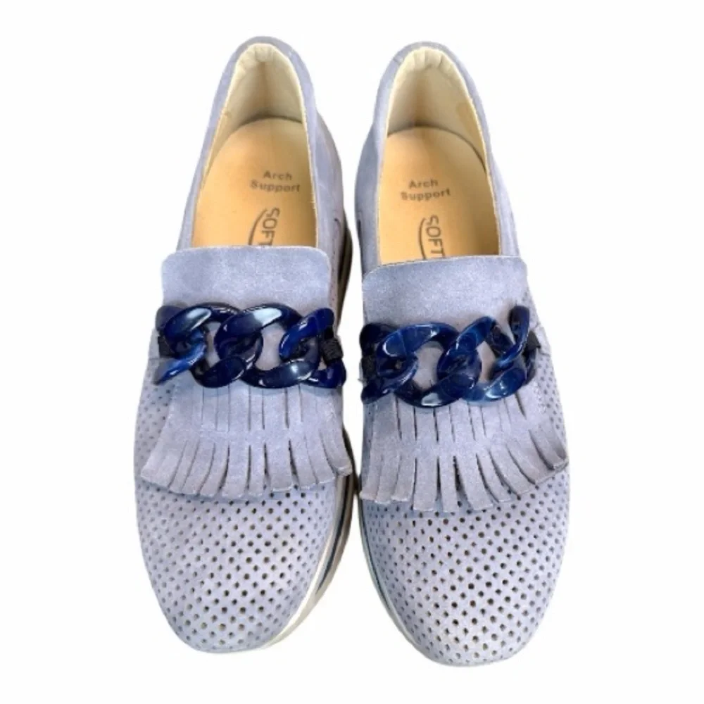 Softwaves Cadie Slip On Platform Loafers Blue Suede Comfort Shoes 37.5